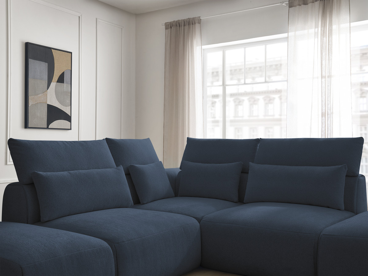 Modulaire vaste hoekbank met hoofdsteunen JANA gemêleerde stof met 2 fauteuils, 1 hoekelement en 2 poefs