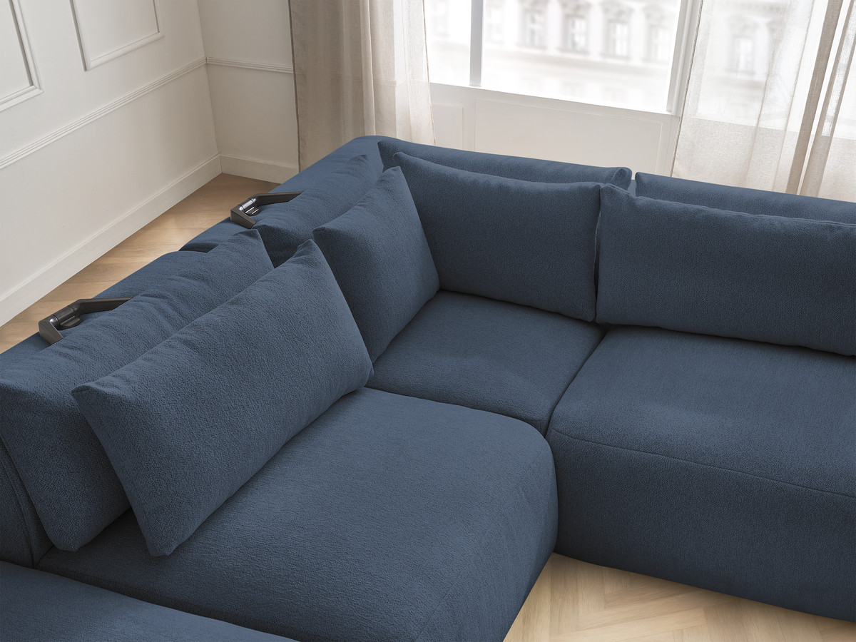 Modulaire vaste hoekbank met hoofdsteunen JANA gemêleerde stof met 2 fauteuils, 1 hoekelement en 2 poefs