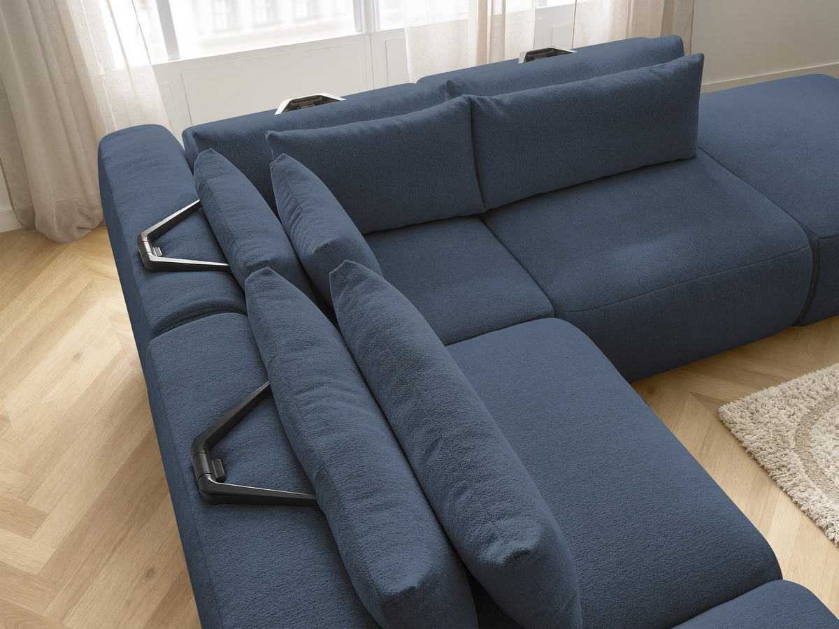 Modulaire vaste hoekbank met hoofdsteunen JANA gemêleerde stof met 2 fauteuils, 1 hoekelement en 2 poefs