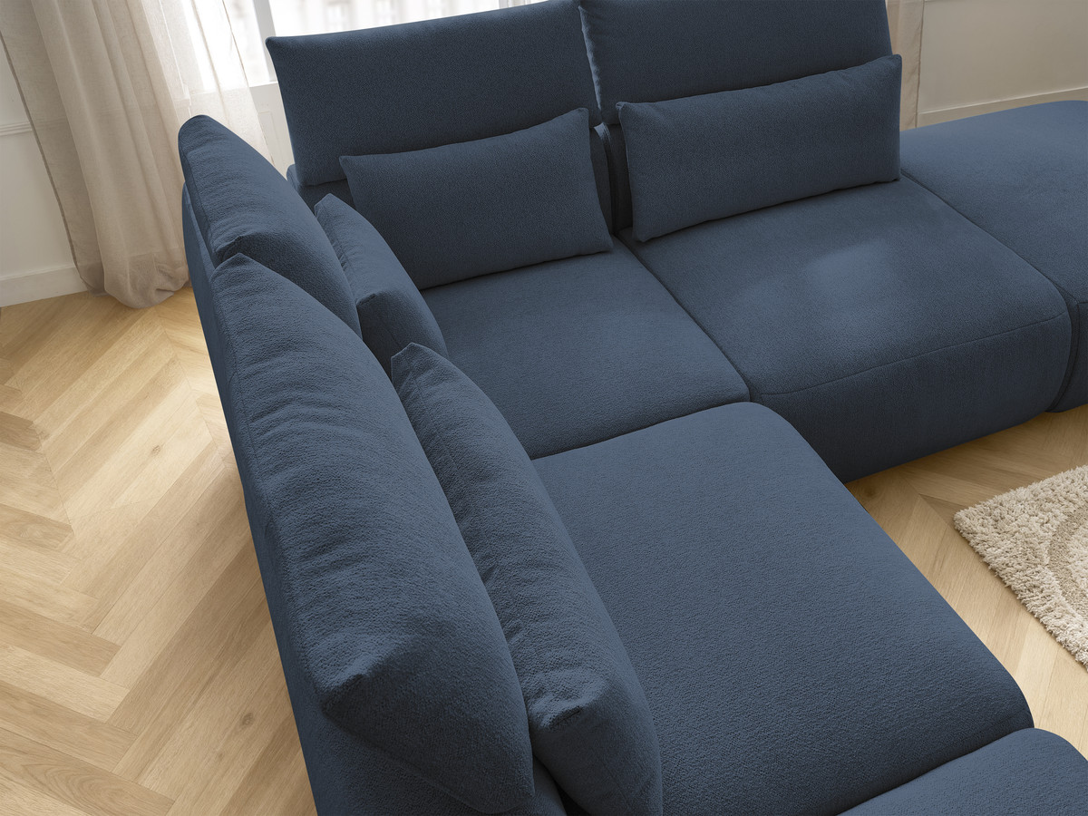 Modulaire vaste hoekbank met hoofdsteunen JANA gemêleerde stof met 2 fauteuils, 1 hoekelement en 2 poefs