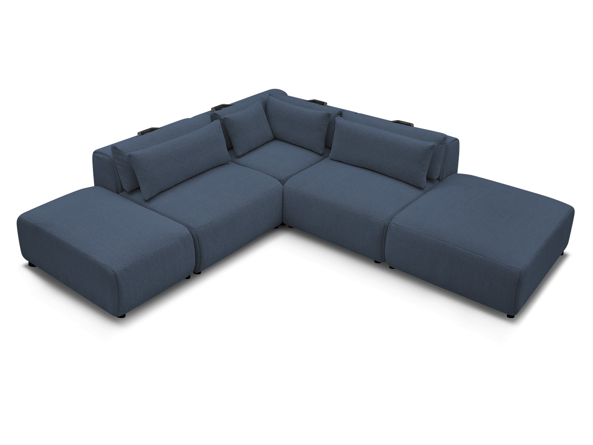 Modulaire vaste hoekbank met hoofdsteunen JANA gemêleerde stof met 2 fauteuils, 1 hoekelement en 2 poefs