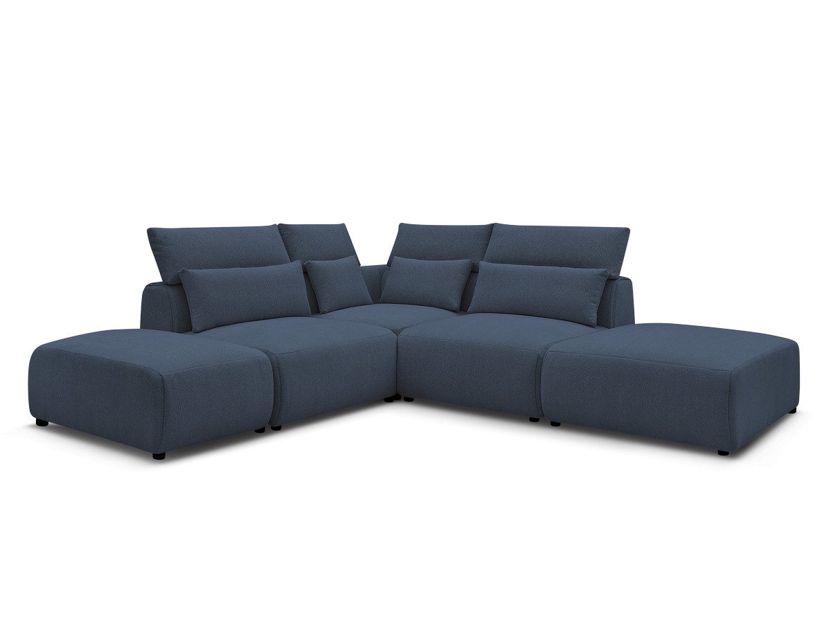 Modulaire vaste hoekbank met hoofdsteunen JANA gemêleerde stof met 2 fauteuils, 1 hoekelement en 2 poefs