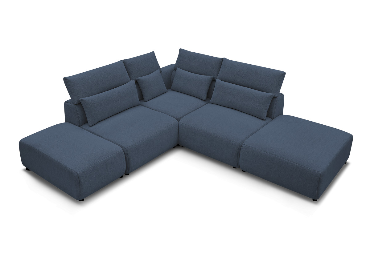 Modulaire vaste hoekbank met hoofdsteunen JANA gemêleerde stof met 2 fauteuils, 1 hoekelement en 2 poefs