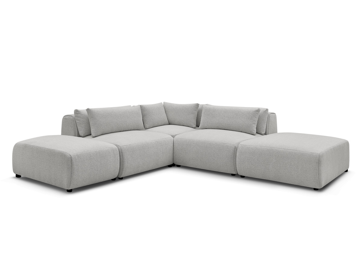 modulaire vaste hoekbank met hoofdsteunen jana gemêleerde stof met 2 fauteuils, 1 hoekelement en 2 poefs gekleurd lichtgrijs