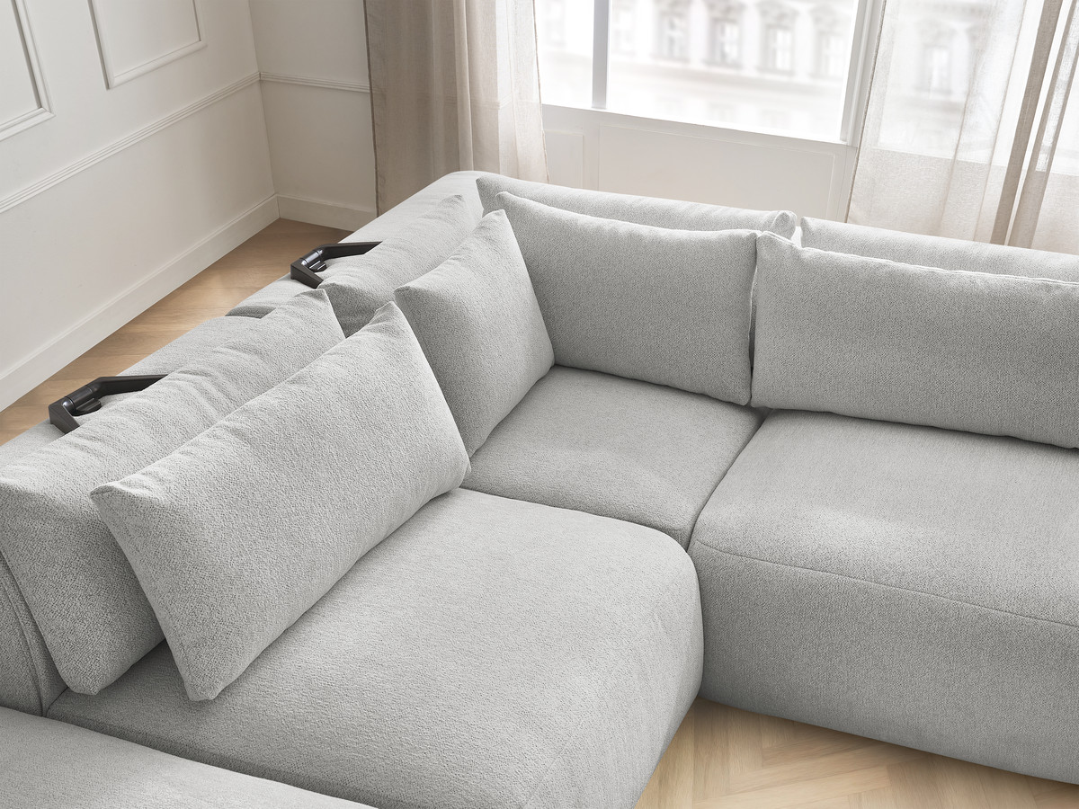 Modulaire vaste hoekbank met hoofdsteunen JANA gemêleerde stof met 2 fauteuils, 1 hoekelement en 2 poefs