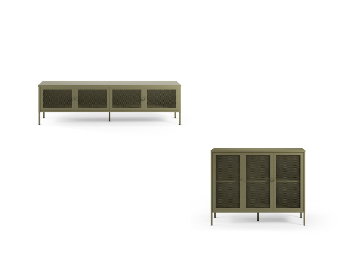 clara 4-deurs tv-meubel 160 cm metaal + clara 3-deurs dressoir 120 cm metaal limited edition gekleurd groente