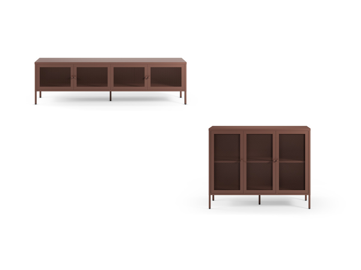 clara 4-deurs tv-meubel 160 cm metaal + clara 3-deurs dressoir 120 cm metaal limited edition gekleurd rood