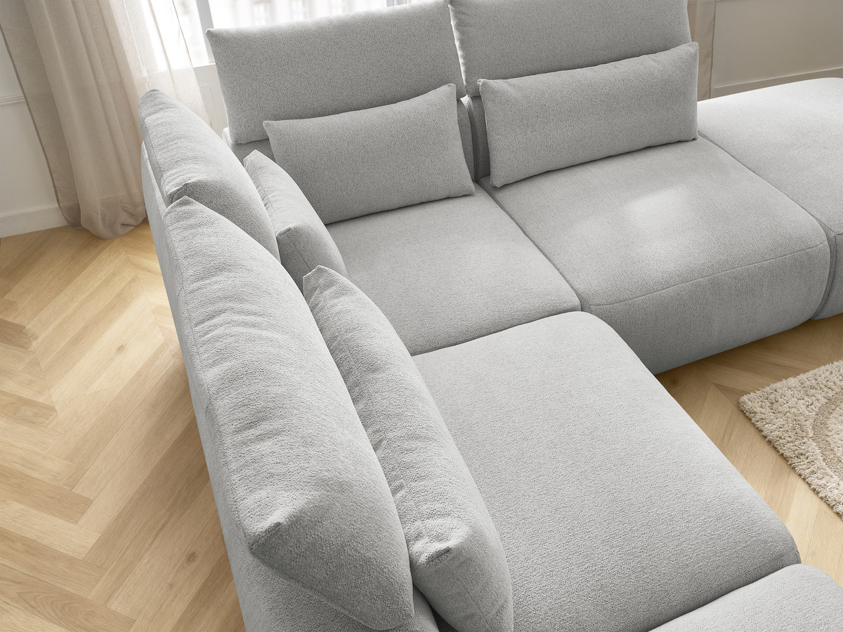 Modulaire vaste hoekbank met hoofdsteunen JANA gemêleerde stof met 2 fauteuils, 1 hoekelement en 2 poefs