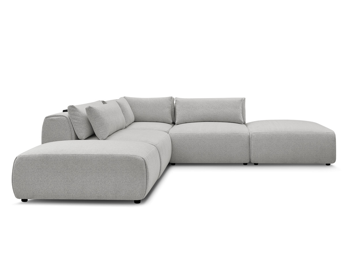 Modulaire vaste hoekbank met hoofdsteunen JANA gemêleerde stof met 2 fauteuils, 1 hoekelement en 2 poefs