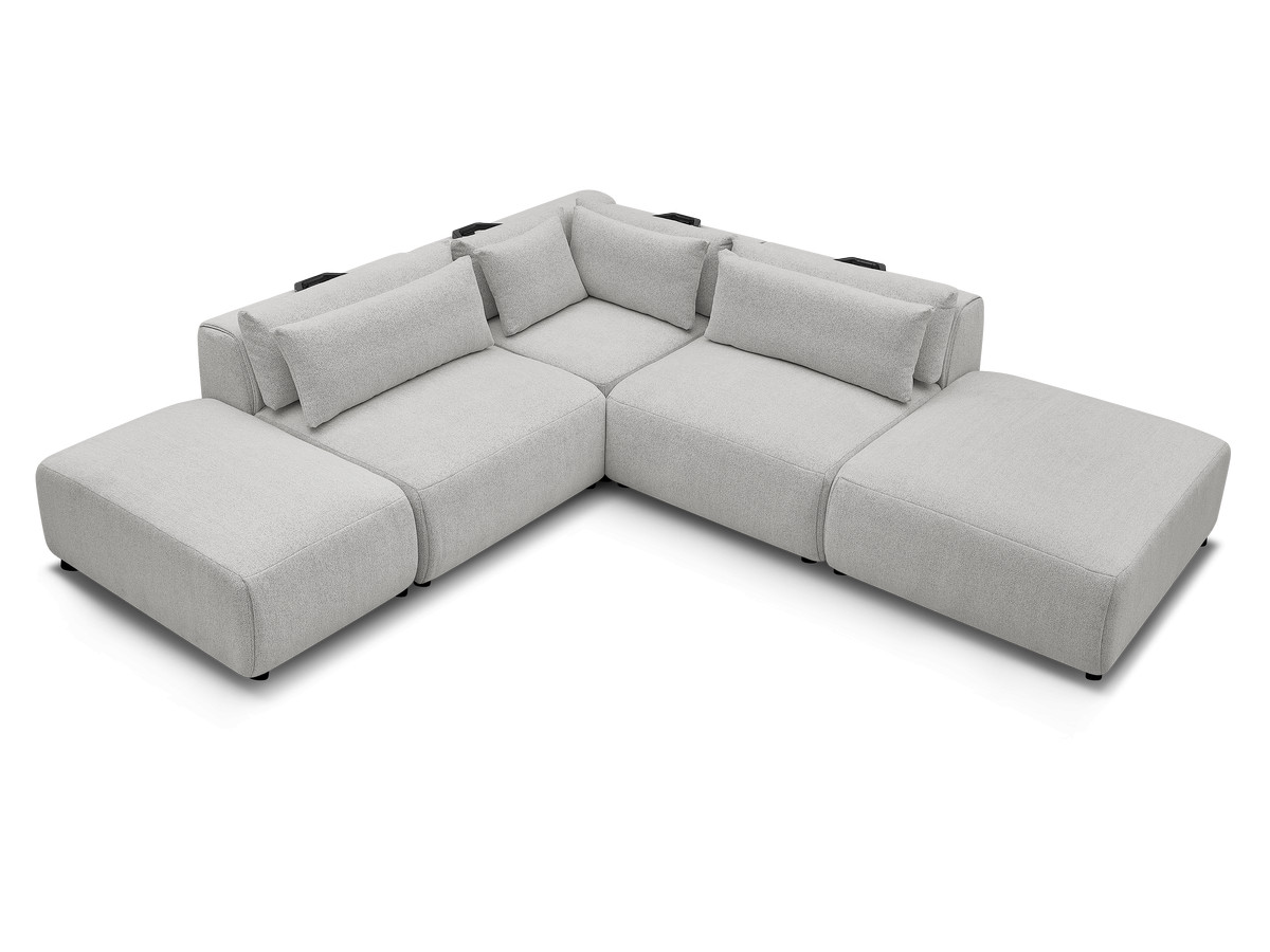 Modulaire vaste hoekbank met hoofdsteunen JANA gemêleerde stof met 2 fauteuils, 1 hoekelement en 2 poefs