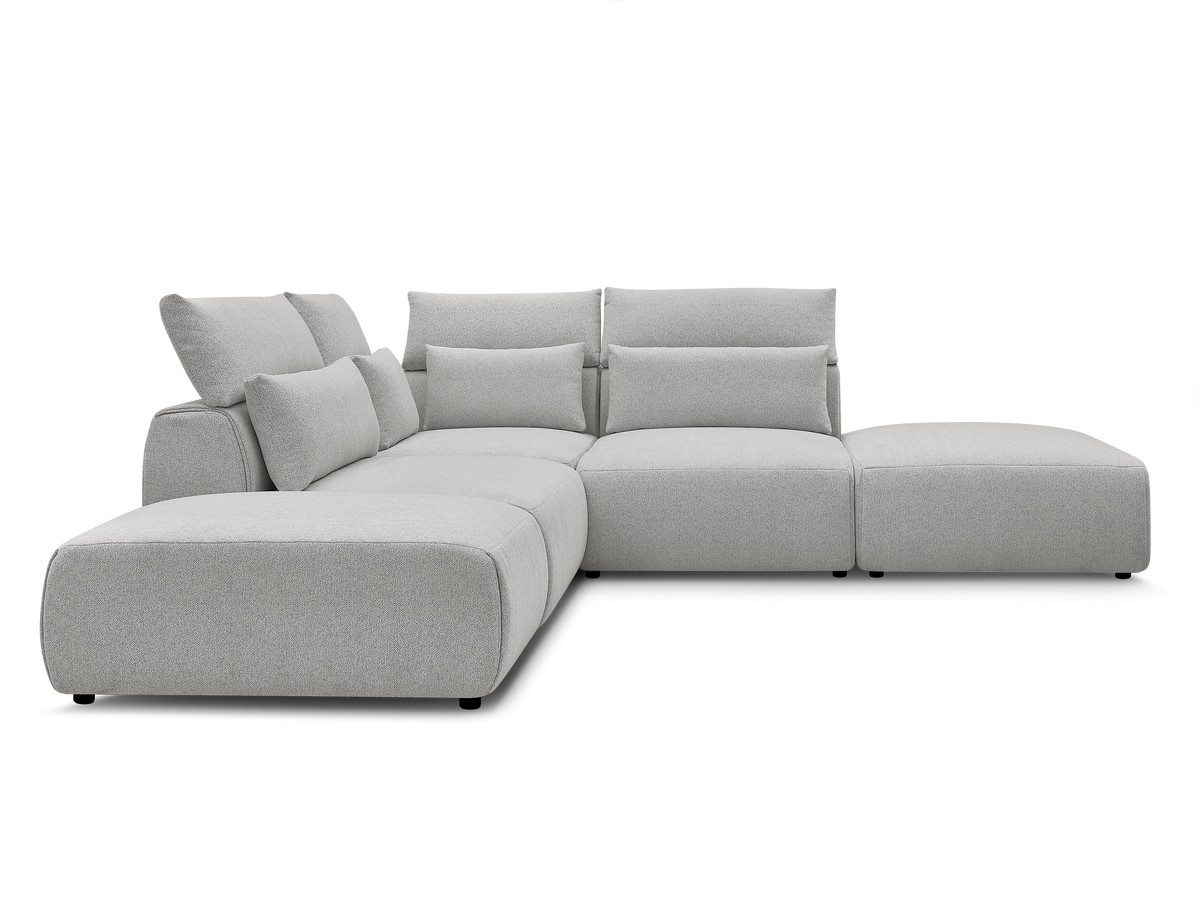 Modulaire vaste hoekbank met hoofdsteunen JANA gemêleerde stof met 2 fauteuils, 1 hoekelement en 2 poefs