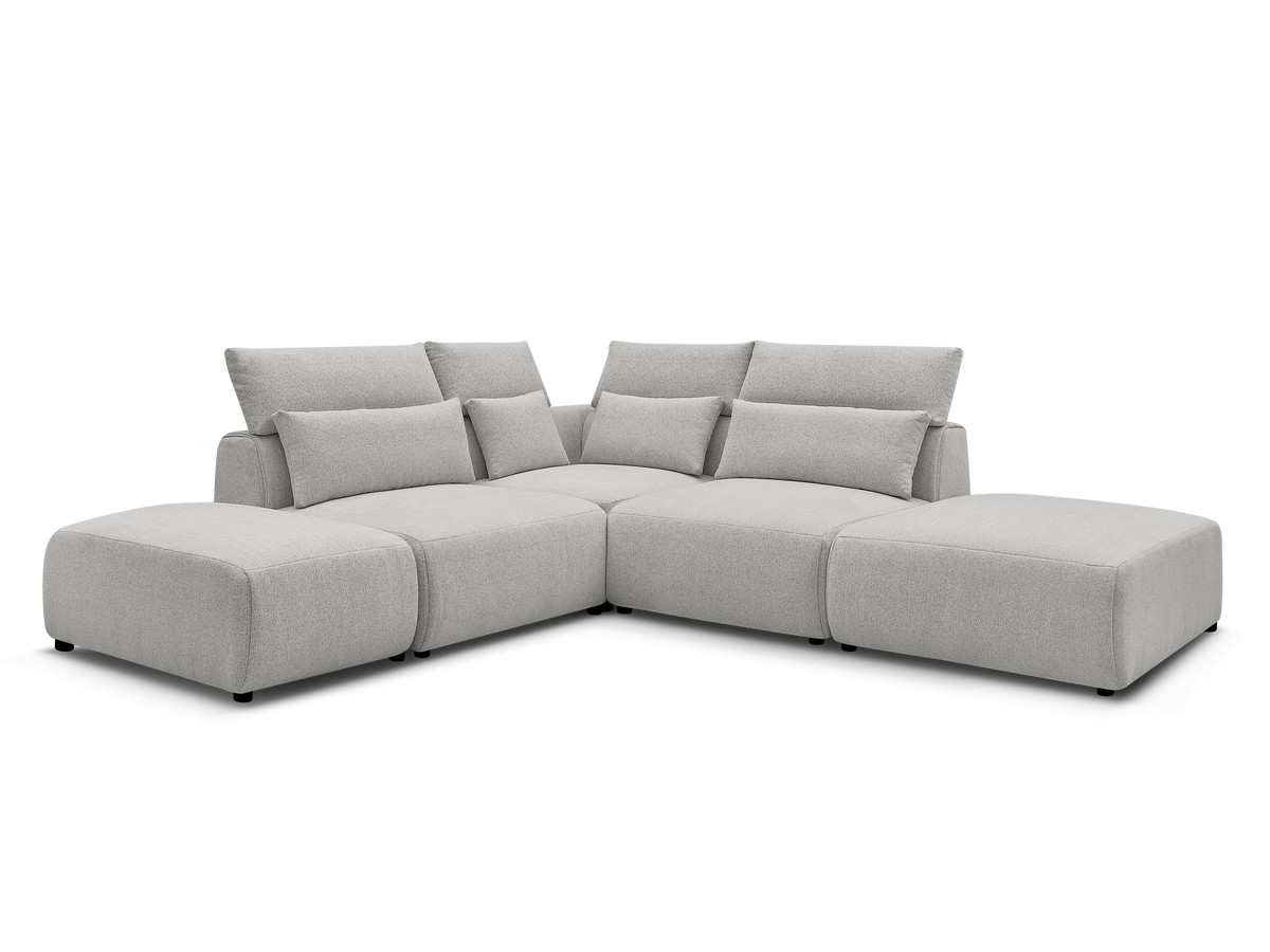 Modulaire vaste hoekbank met hoofdsteunen JANA gemêleerde stof met 2 fauteuils, 1 hoekelement en 2 poefs