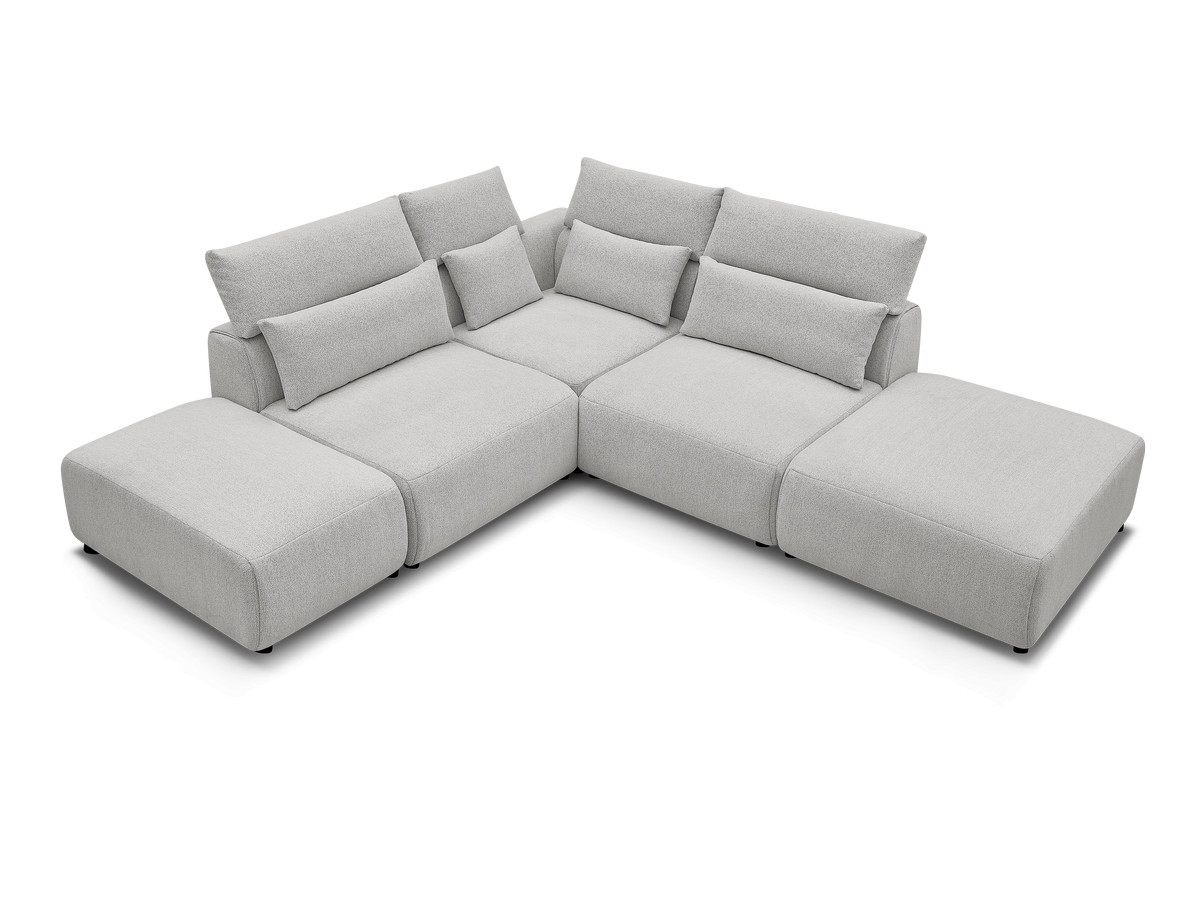 Modulaire vaste hoekbank met hoofdsteunen JANA gemêleerde stof met 2 fauteuils, 1 hoekelement en 2 poefs