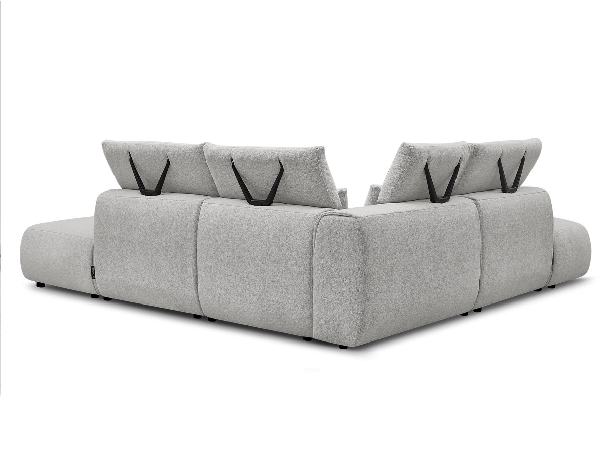 Modulaire vaste hoekbank met hoofdsteunen JANA gemêleerde stof met 2 fauteuils, 1 hoekelement en 2 poefs