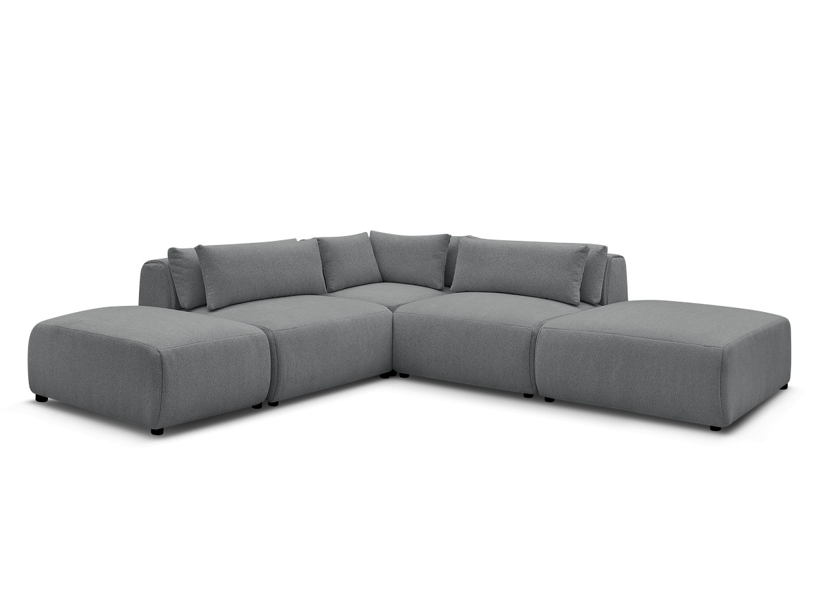 Modulaire vaste hoekbank met hoofdsteunen JANA gemêleerde stof met 2 fauteuils, 1 hoekelement en 2 poefs