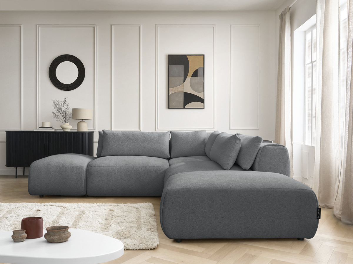 Canapé d'angle modulable avec têtières JANA chiné gris foncé — vue 5