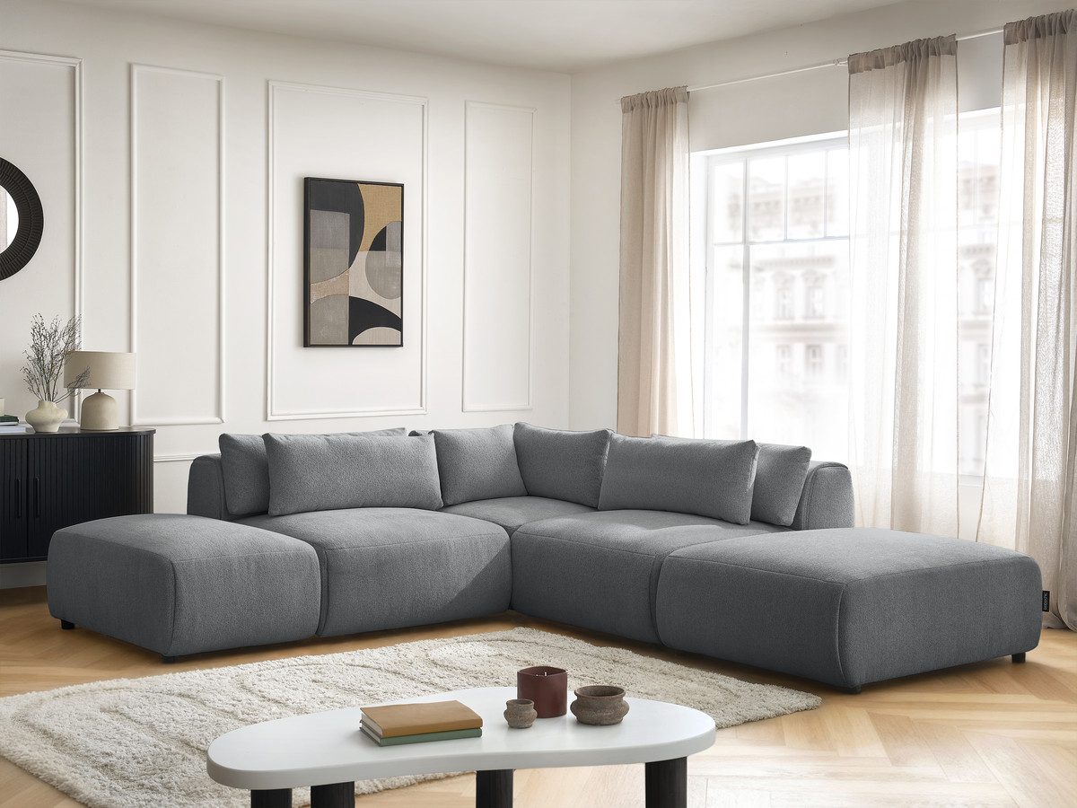 Canapé d'angle modulable avec têtières JANA chiné gris foncé — vue 6