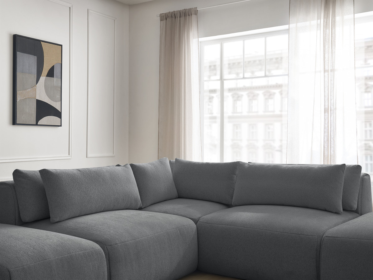 Modulaire vaste hoekbank met hoofdsteunen JANA gemêleerde stof met 2 fauteuils, 1 hoekelement en 2 poefs