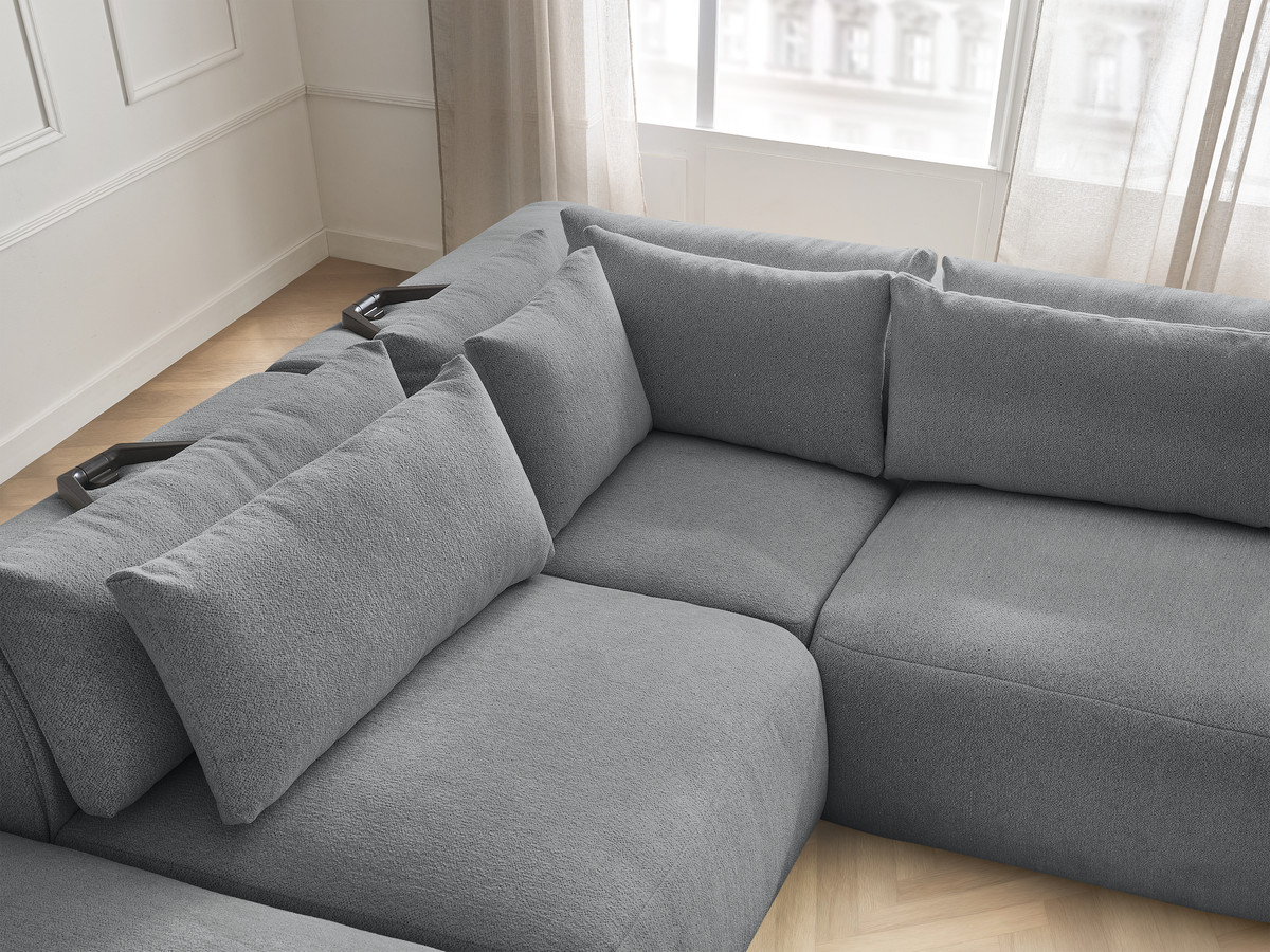 Modulaire vaste hoekbank met hoofdsteunen JANA gemêleerde stof met 2 fauteuils, 1 hoekelement en 2 poefs