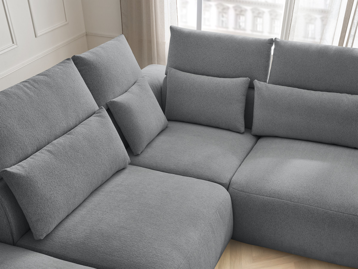 Modulaire vaste hoekbank met hoofdsteunen JANA gemêleerde stof met 2 fauteuils, 1 hoekelement en 2 poefs