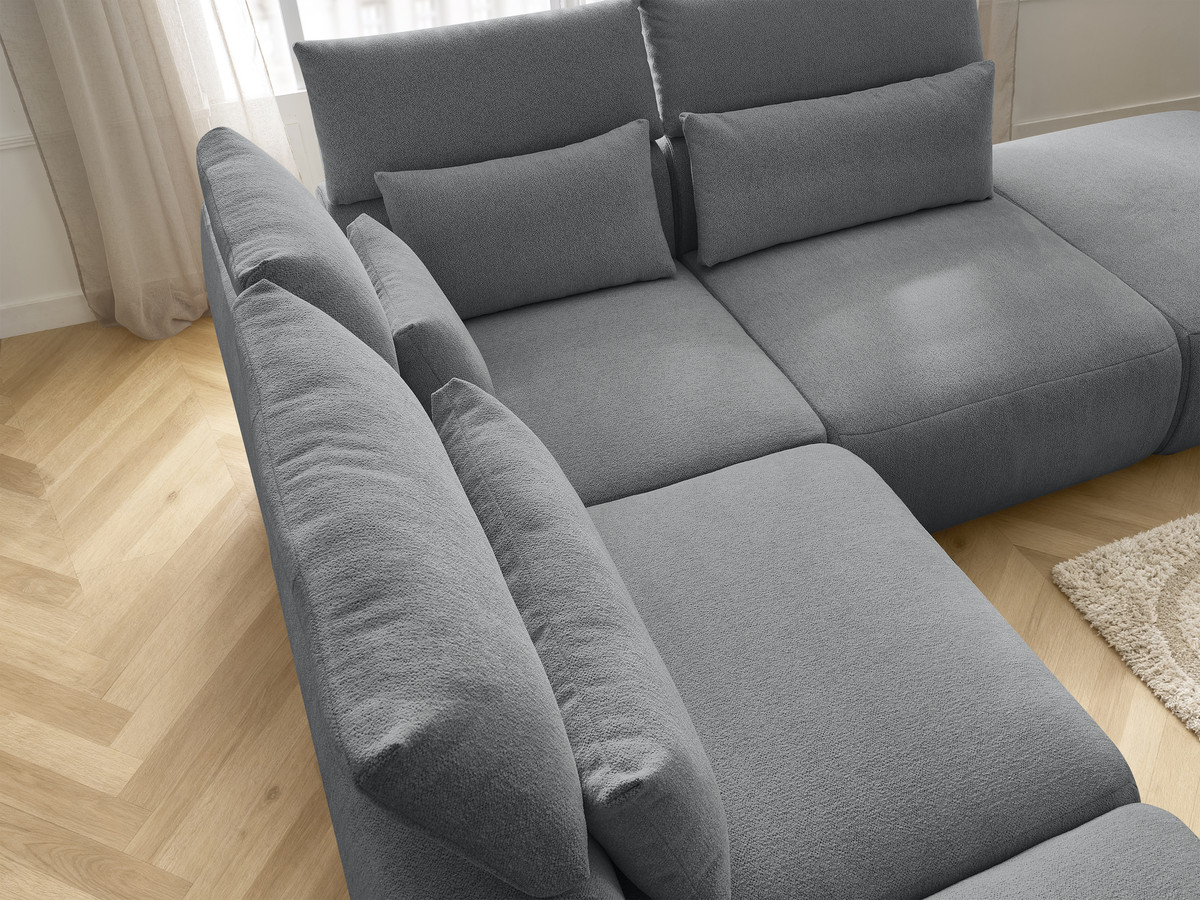 Modulaire vaste hoekbank met hoofdsteunen JANA gemêleerde stof met 2 fauteuils, 1 hoekelement en 2 poefs