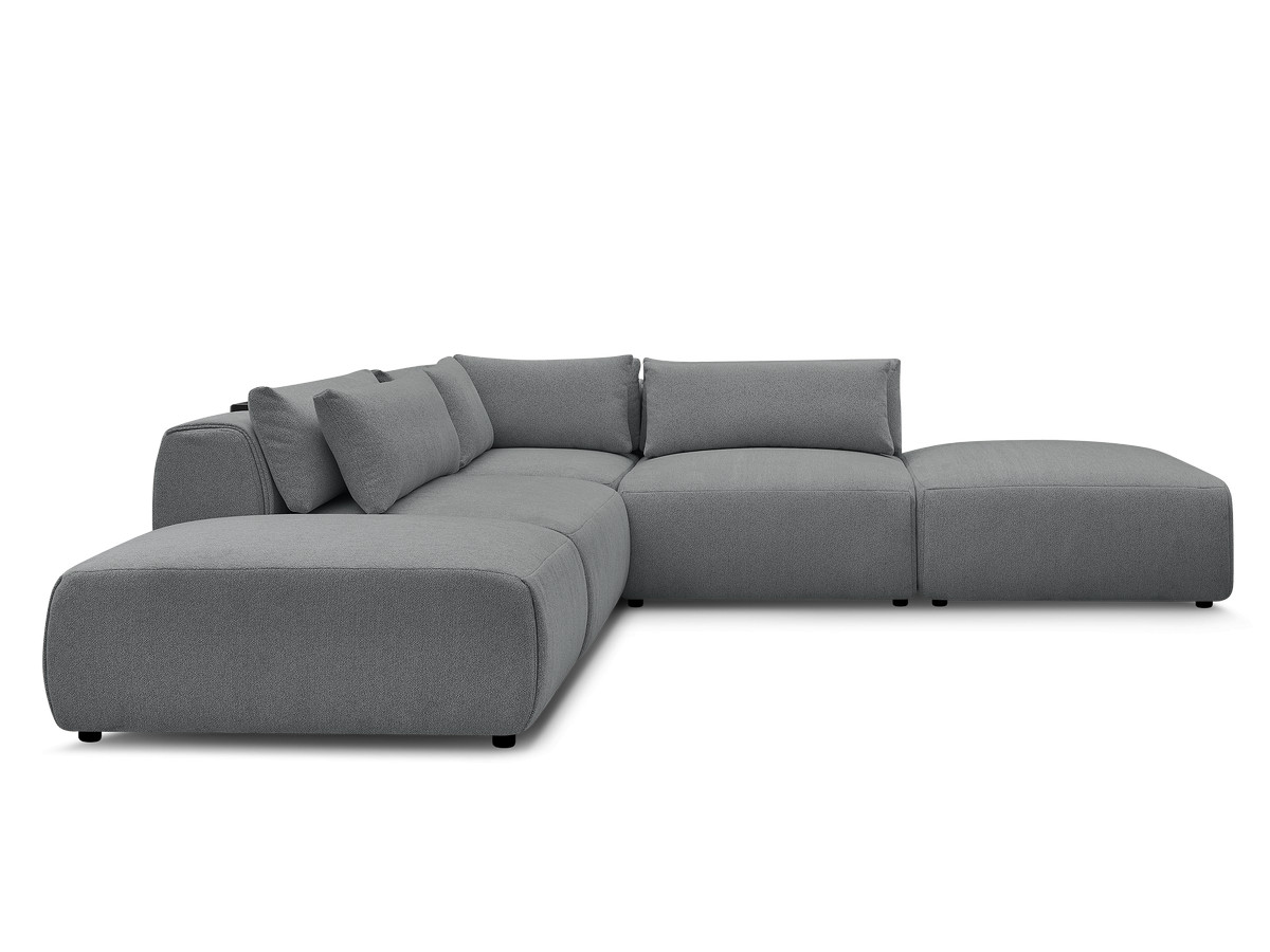 Modulaire vaste hoekbank met hoofdsteunen JANA gemêleerde stof met 2 fauteuils, 1 hoekelement en 2 poefs