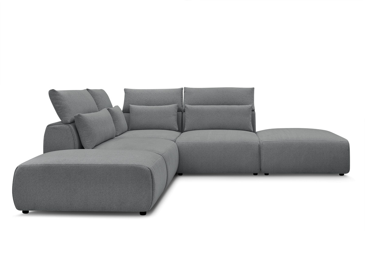 Modulaire vaste hoekbank met hoofdsteunen JANA gemêleerde stof met 2 fauteuils, 1 hoekelement en 2 poefs