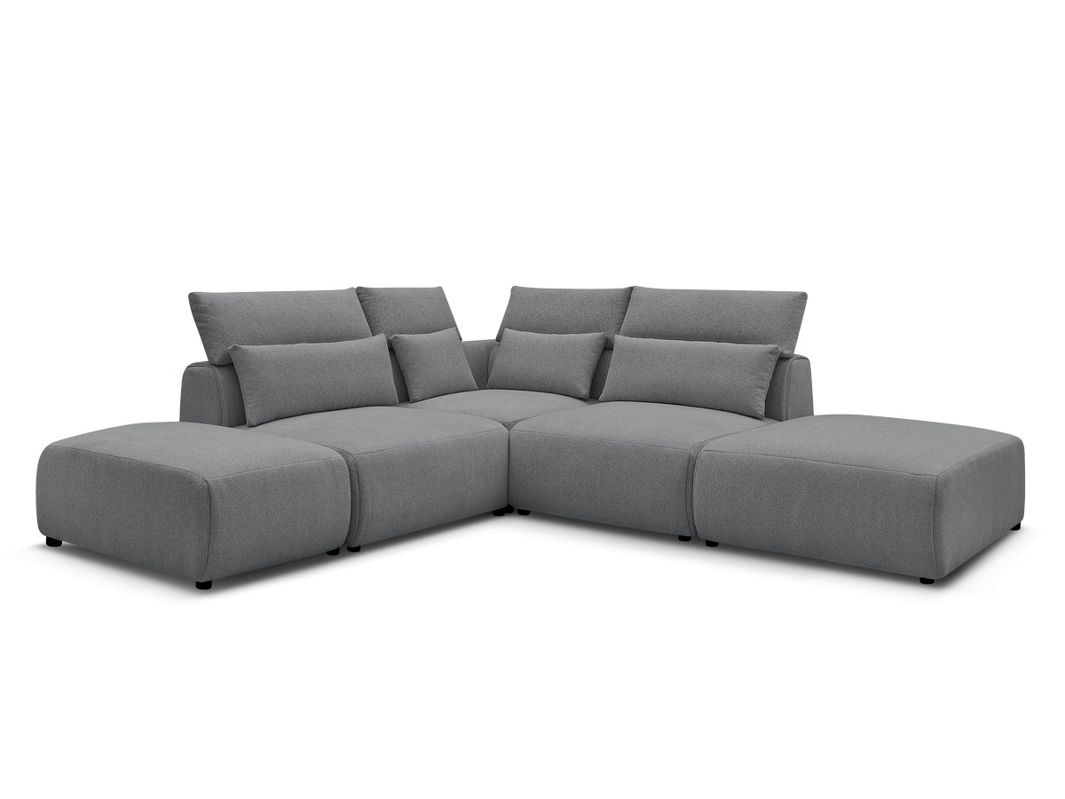 Modulaire vaste hoekbank met hoofdsteunen JANA gemêleerde stof met 2 fauteuils, 1 hoekelement en 2 poefs