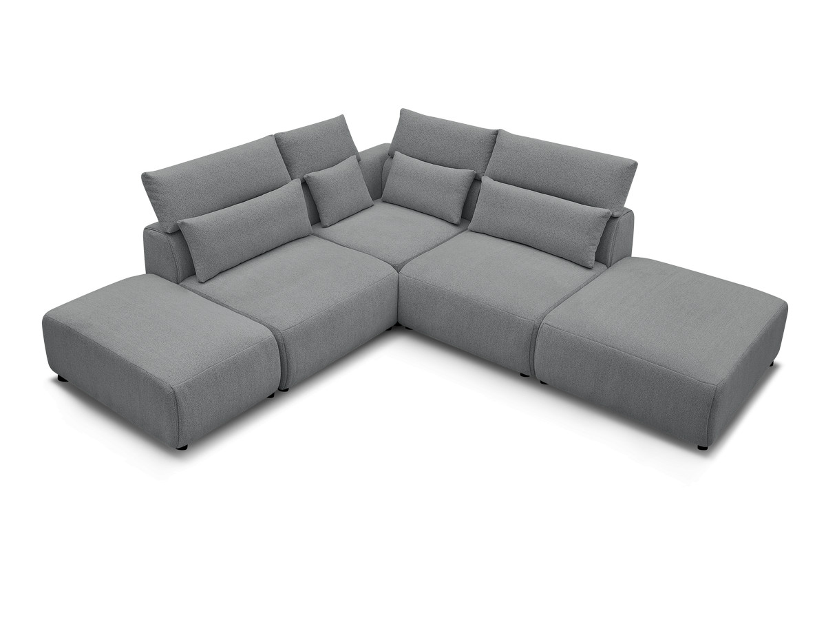 Modulaire vaste hoekbank met hoofdsteunen JANA gemêleerde stof met 2 fauteuils, 1 hoekelement en 2 poefs