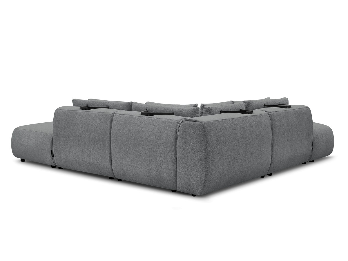 Modulaire vaste hoekbank met hoofdsteunen JANA gemêleerde stof met 2 fauteuils, 1 hoekelement en 2 poefs