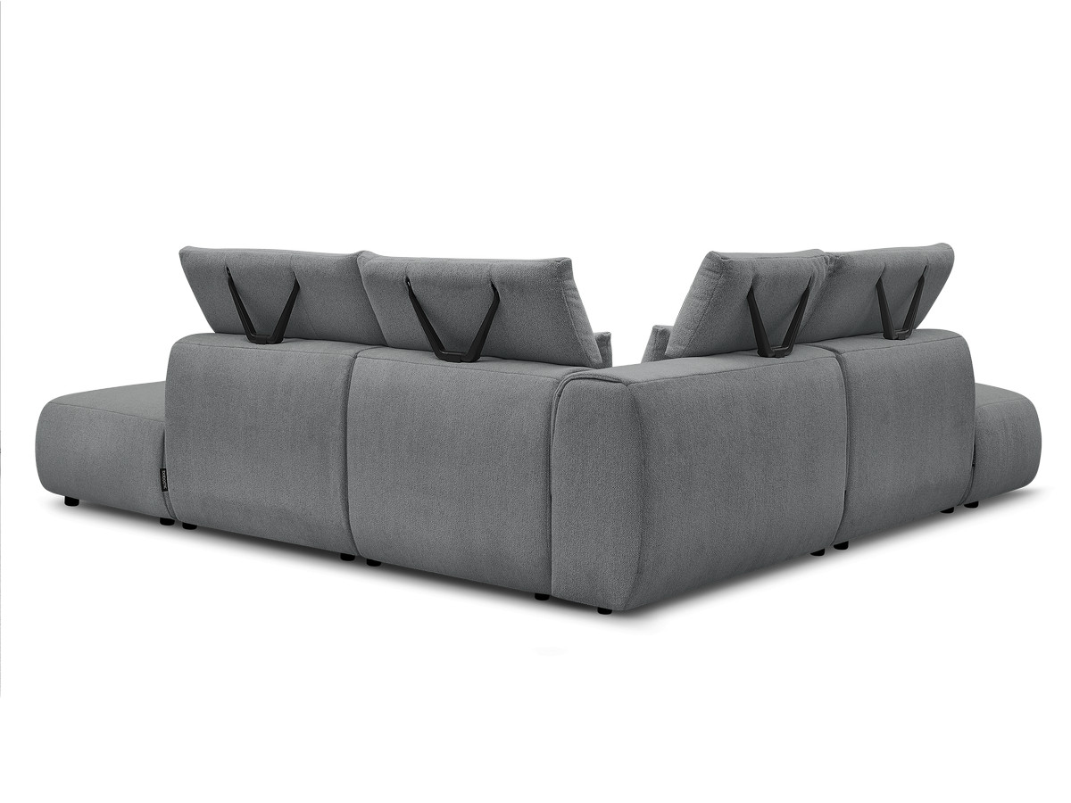 Modulaire vaste hoekbank met hoofdsteunen JANA gemêleerde stof met 2 fauteuils, 1 hoekelement en 2 poefs