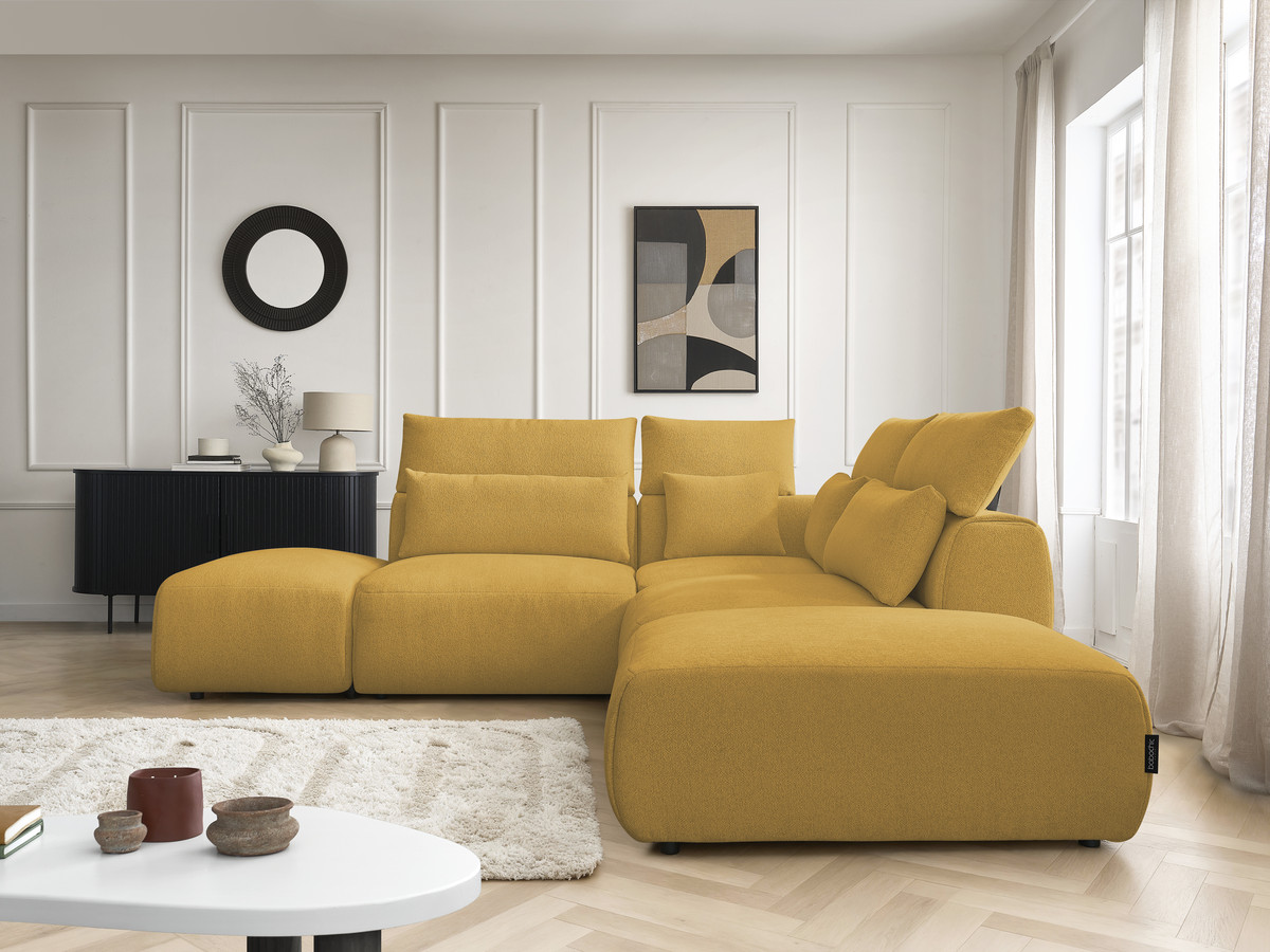 Modulaire vaste hoekbank met hoofdsteunen JANA gemêleerde stof met 2 fauteuils, 1 hoekelement en 2 poefs