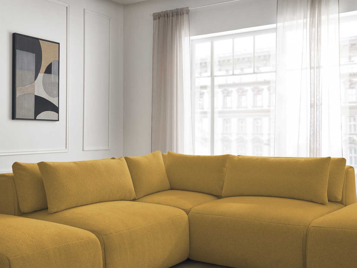 Modulaire vaste hoekbank met hoofdsteunen JANA gemêleerde stof met 2 fauteuils, 1 hoekelement en 2 poefs