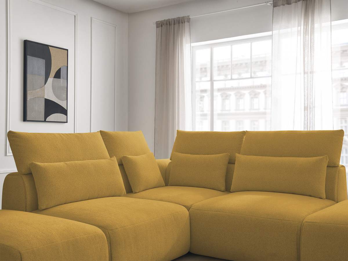 Modulaire vaste hoekbank met hoofdsteunen JANA gemêleerde stof met 2 fauteuils, 1 hoekelement en 2 poefs