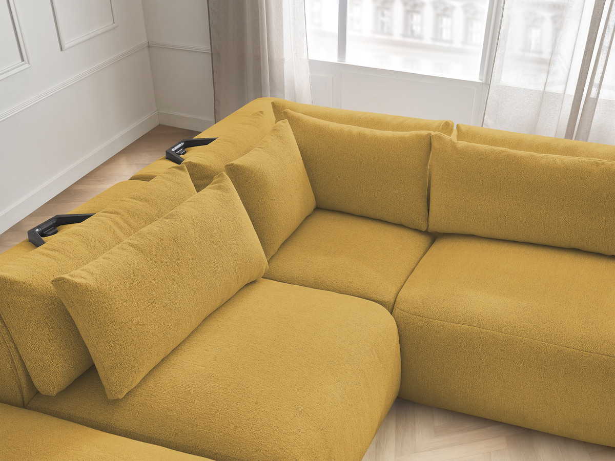 Modulaire vaste hoekbank met hoofdsteunen JANA gemêleerde stof met 2 fauteuils, 1 hoekelement en 2 poefs