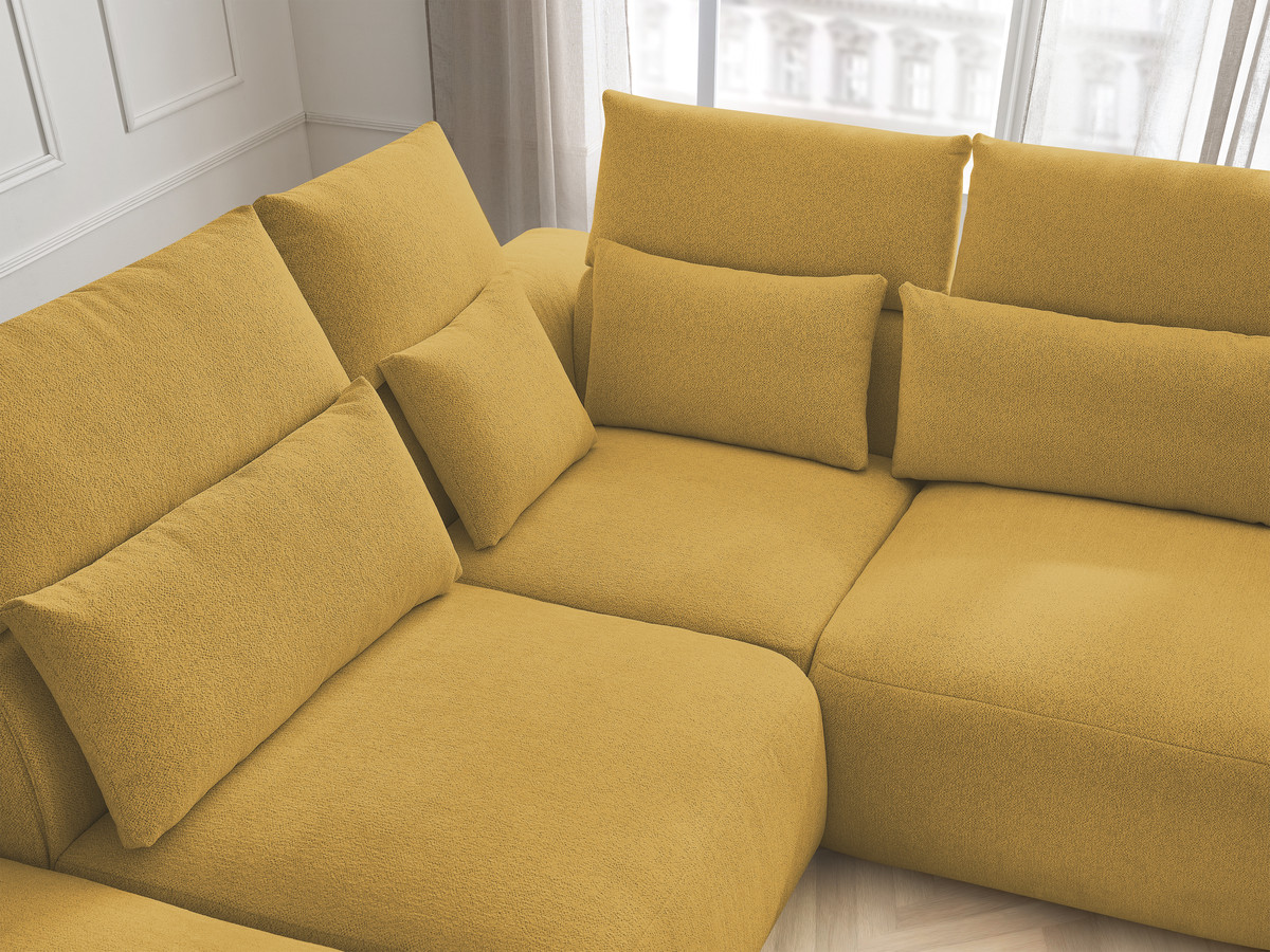 Modulaire vaste hoekbank met hoofdsteunen JANA gemêleerde stof met 2 fauteuils, 1 hoekelement en 2 poefs