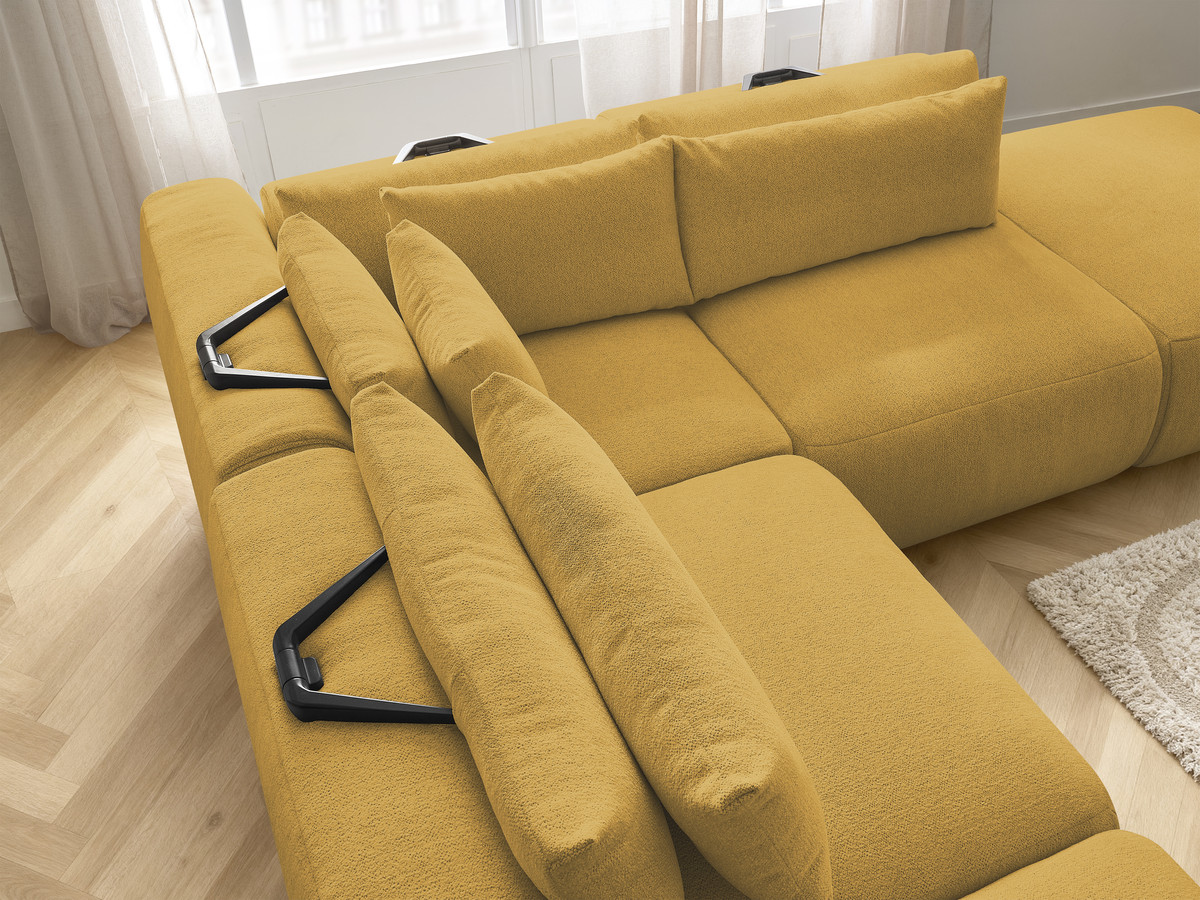 Modulaire vaste hoekbank met hoofdsteunen JANA gemêleerde stof met 2 fauteuils, 1 hoekelement en 2 poefs