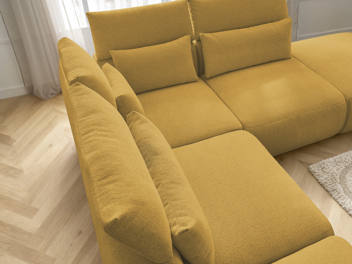 Modulaire vaste hoekbank met hoofdsteunen JANA gemêleerde stof met 2 fauteuils, 1 hoekelement en 2 poefs