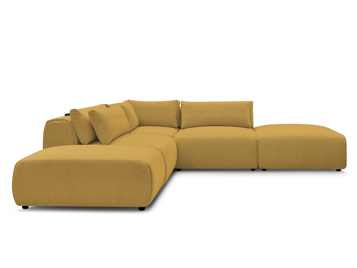 Modulaire vaste hoekbank met hoofdsteunen JANA gemêleerde stof met 2 fauteuils, 1 hoekelement en 2 poefs