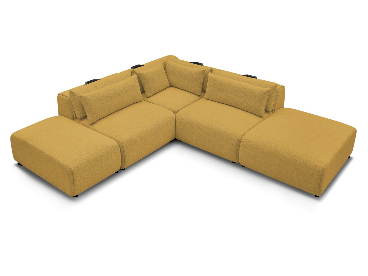 Modulaire vaste hoekbank met hoofdsteunen JANA gemêleerde stof met 2 fauteuils, 1 hoekelement en 2 poefs