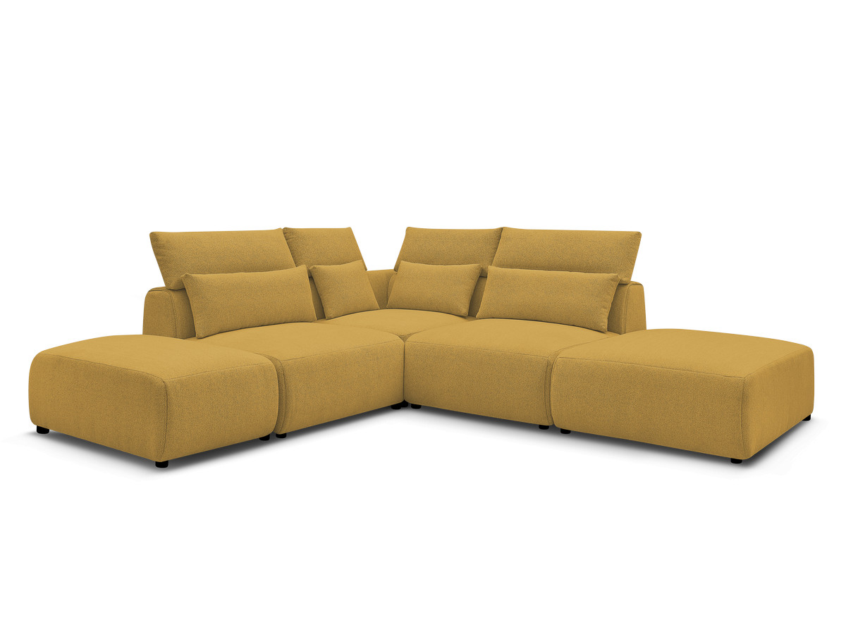 Modulaire vaste hoekbank met hoofdsteunen JANA gemêleerde stof met 2 fauteuils, 1 hoekelement en 2 poefs