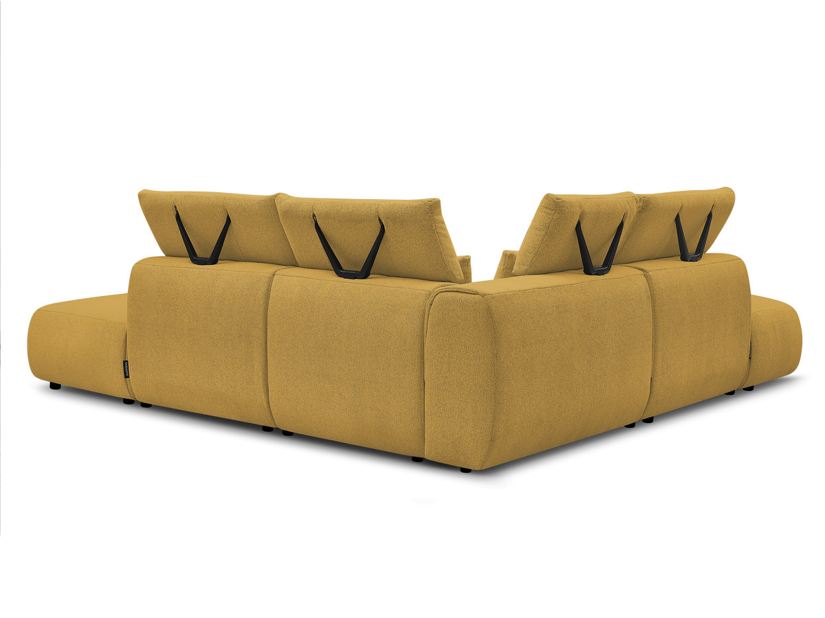 Modulaire vaste hoekbank met hoofdsteunen JANA gemêleerde stof met 2 fauteuils, 1 hoekelement en 2 poefs