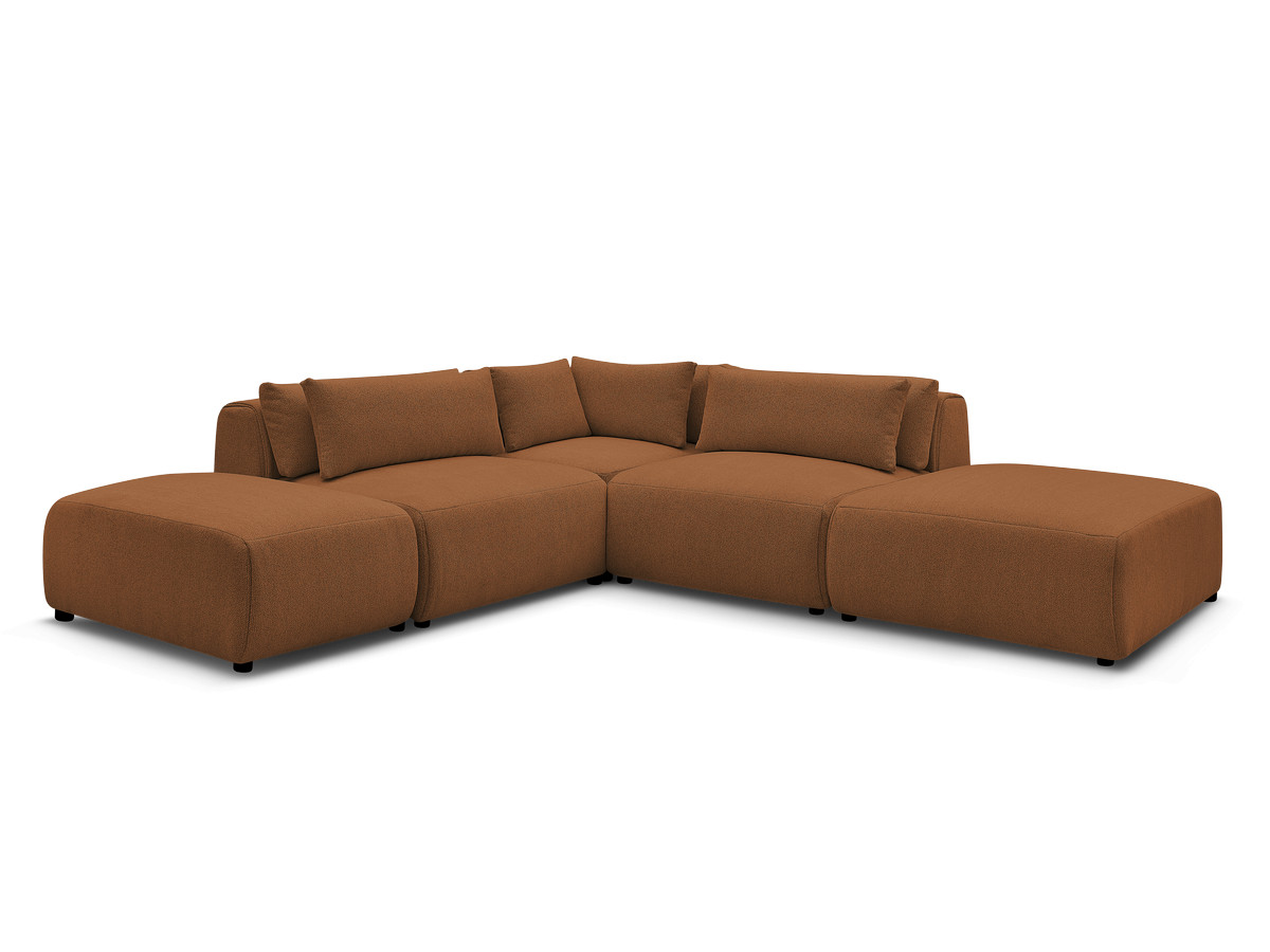 modulaire vaste hoekbank met hoofdsteunen jana gemêleerde stof met 2 fauteuils, 1 hoekelement en 2 poefs gekleurd oranje