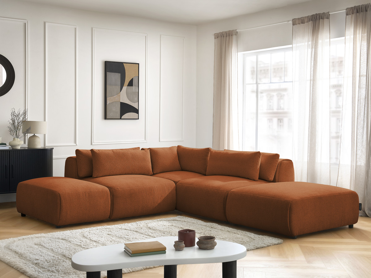 Canapé d'angle modulable avec têtières JANA chiné orange — vue 6