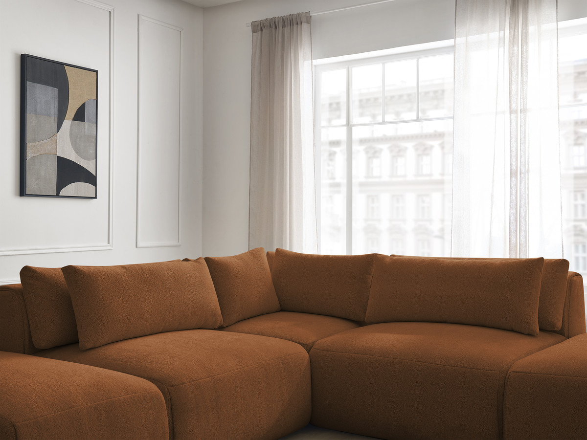 Modulaire vaste hoekbank met hoofdsteunen JANA gemêleerde stof met 2 fauteuils, 1 hoekelement en 2 poefs