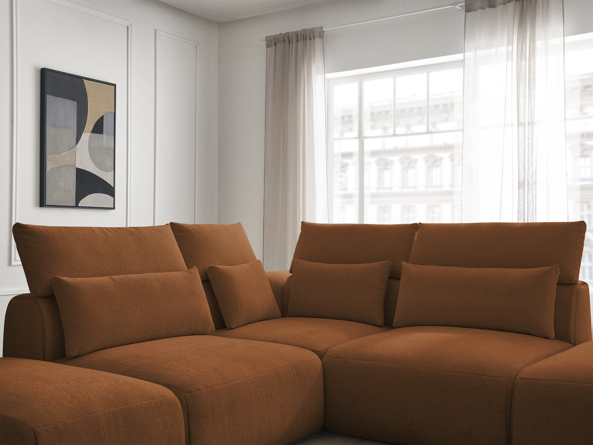 Modulaire vaste hoekbank met hoofdsteunen JANA gemêleerde stof met 2 fauteuils, 1 hoekelement en 2 poefs