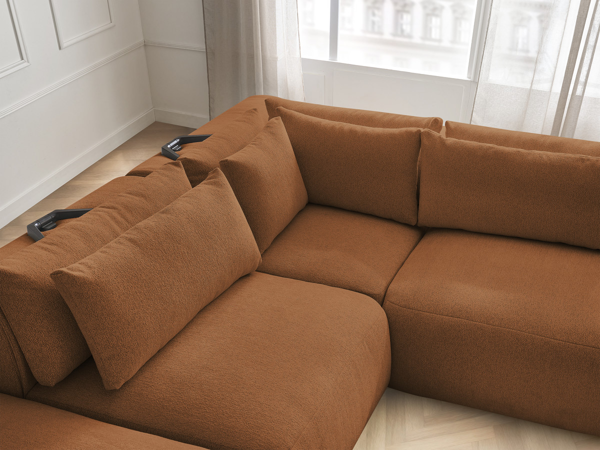 Modulaire vaste hoekbank met hoofdsteunen JANA gemêleerde stof met 2 fauteuils, 1 hoekelement en 2 poefs