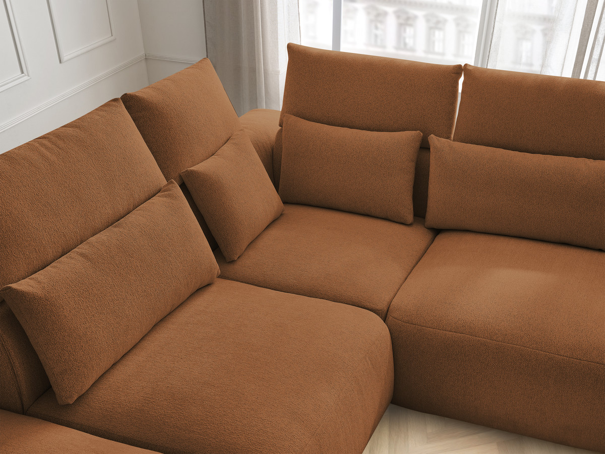 Modulaire vaste hoekbank met hoofdsteunen JANA gemêleerde stof met 2 fauteuils, 1 hoekelement en 2 poefs