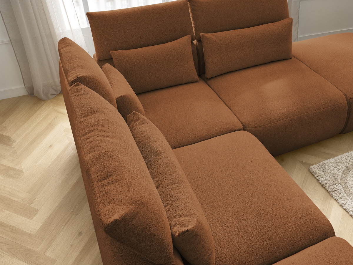 Modulaire vaste hoekbank met hoofdsteunen JANA gemêleerde stof met 2 fauteuils, 1 hoekelement en 2 poefs