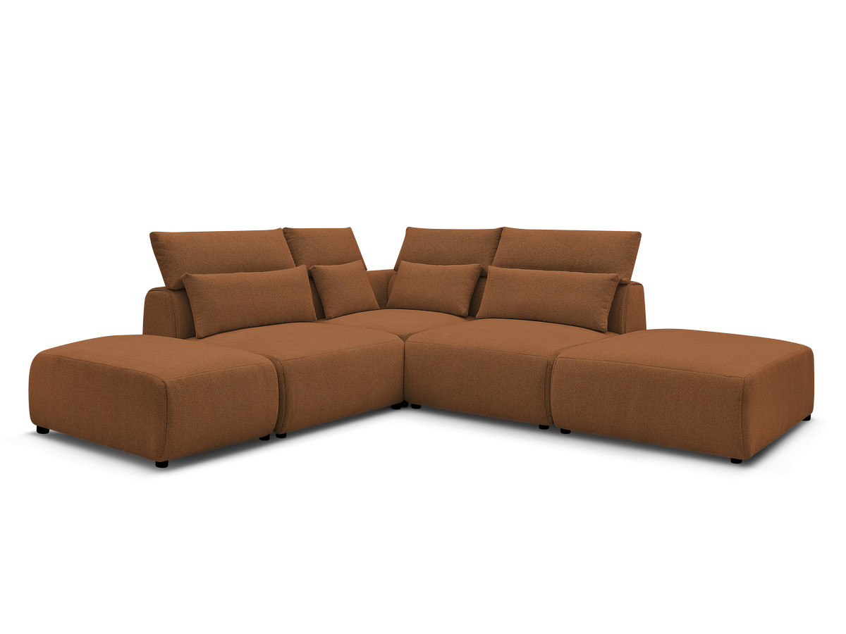 Modulaire vaste hoekbank met hoofdsteunen JANA gemêleerde stof met 2 fauteuils, 1 hoekelement en 2 poefs